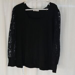 89th & Madison Black Long Lace-Sleeve Knit Top NWT